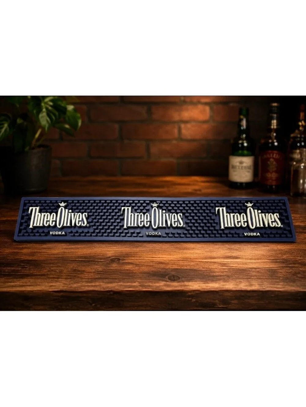 Three Olives Vodka Rubber Bar Mat Spill Rail Home Bar Pub 21.5